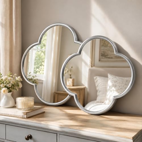 Glass Clover Mirror Set of 2, Non-Distortion Wall Decor Mirrors with Metal Edge, Aesthetic Four Leaf Clover Hanging Mirror for Entryway, Modern Crystal Clear Small Accent Mirror - Image 5