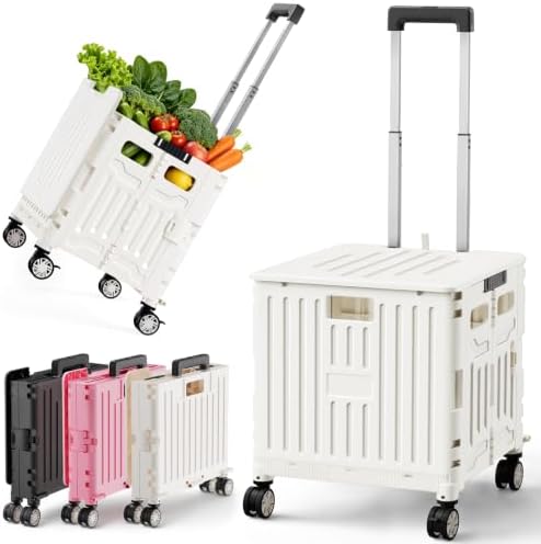 SUNALLY Folding Utility Cart Rolling Crate Handcart Shopping Trolley, White by SUNALLY