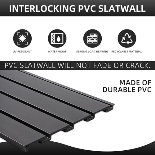FRAYSCENT Slat Wall Paneling Garage Wall Organizer, Slatwall Panels Garage Tool Organizer Wall Mount Garage Slat Wall Storage Systems, Slat Board PVC Wall Panels Garage Storage (Black, 4ftx2ft) - Image 6