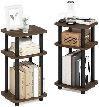 Furinno JUST 3-Tier Telephone Table Set of 2, Turn-N-Tube Toolless Side Table with Open Shelf, Round Curve Corner Night Stand, Bedside Table, for Living Room, Bedroom, Columbia Walnut - Image 5