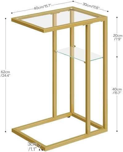 HOOBRO C Shaped End Table, 2-Tier Small Side Table with Glass Tabletop - Image 3