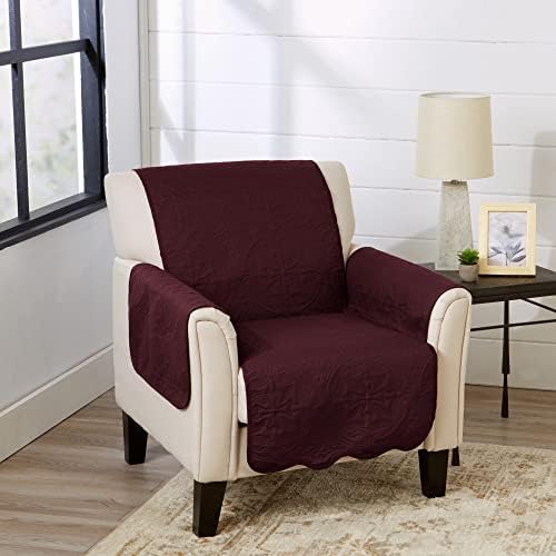 Great Bay Home Reversible Chair Cover - Washable Slipcover Furniture Protector with Elastic Straps - Perfect for Kids & Pets - Quilted & Stitched Detail (Wine/Light Gray) by GreatBayHome