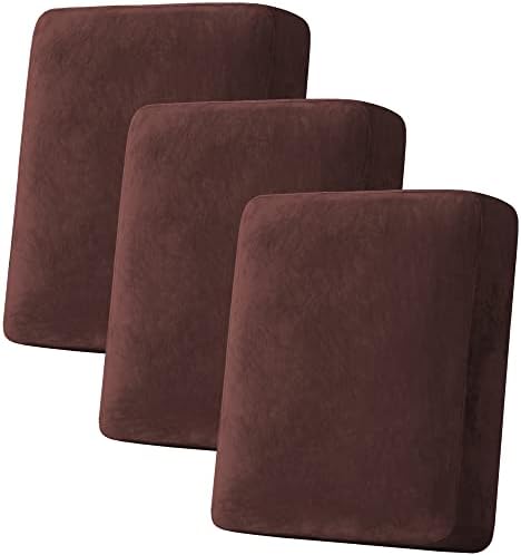 H.VERSAILTEX Velvet Stretch Couch Cushion Cover Plush Cushion Slipcover for Chair Loveseat Sofa Cushion Furniture Protector Seat Cushion Sofa Cover (3 Piece Sofa Cushion Covers, Brown) by HVERSAILTEX