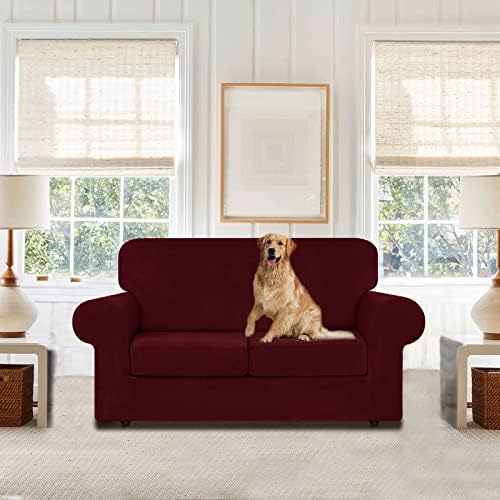 WEERRW Velvet Stretch 3 Pieces Couch Cover for Sofa Washable, Burgundy - Image 2