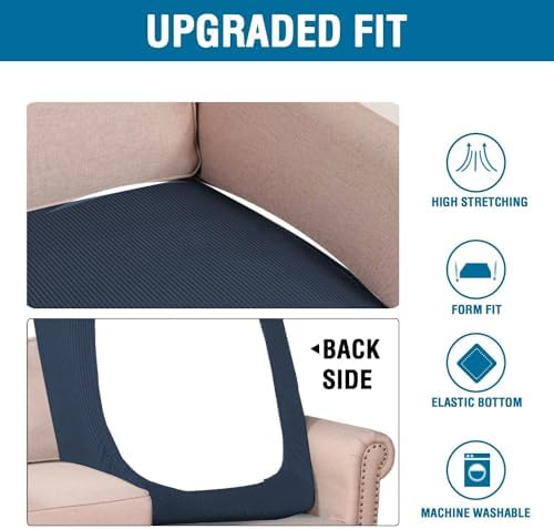 H.VERSAILTEX Super Stretch Individual Chaise Cover Sectional Couch Covers for L Shaped Sofa Both Left/Right Featuring Thick Jacquard Textured Twill Fabric (1 Piece Chaise Cover, Navy) - Image 6
