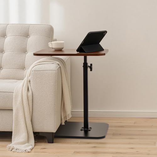 ZEAPTAC C-Shaped Side Table, 360° Swivel Height Adjustable, Lightweight Portable TV Tray Snack End Table for Couch Sofa Bed Small Spaces-Walnut - Image 2