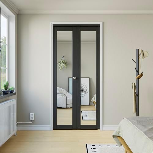 Bifold Doors for 36" x 80" Opening, Mirror Interior Folding Closet, Black - Image 2