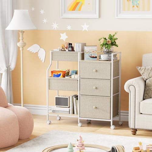 Modanais Baby Diaper Caddy Organizer Rolling Cart with Drawers, Off White - Image 6