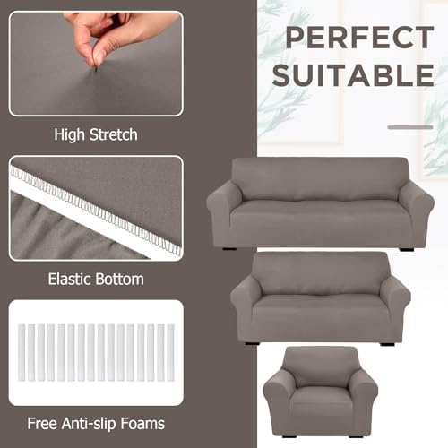 Peryiter 3 Pcs Couch and Loveseat Sofa Covers,Taupe,Milk Silk - Image 4