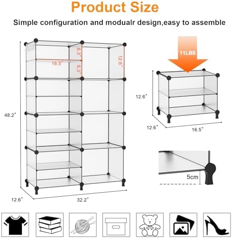 AWTATOS Closet Organizer 8 Cube Storage Shelves, Translucent - Image 3