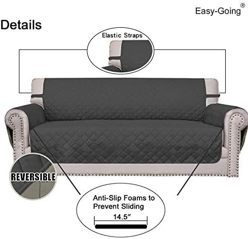 Easy-Going 4 Seater Sofa Slipcover Reversible Sofa Cover Water Resistant Couch Cover with Foam Sticks Elastic Straps Furniture Protector for Pets Children Dog Cat (XX-Large, Darkgray/Beige) - Image 3