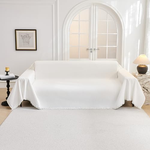 MYSKY HOME Couch Covers Couch Cover for Dogs Washable, Couch Covers for Sectional Sofa, Sofa Covers for 3 Cushion Couch Sofa Cover for Living Room Furniture Protector for Pets, Kids, 91"x134", White by MYSKYHOME