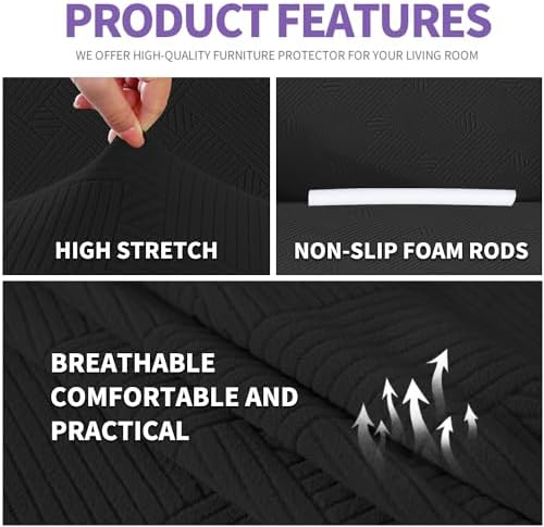 ZNSAYOTX Super Stretch Sofa Cover (72"-92"), New Striped Sofa Covers Fitted Slipcovers with Elastic Bottom, Dog Cat Pets Proof Spandex Washable Fabric Comfortable & Durable (Black, Sofa) - Image 4