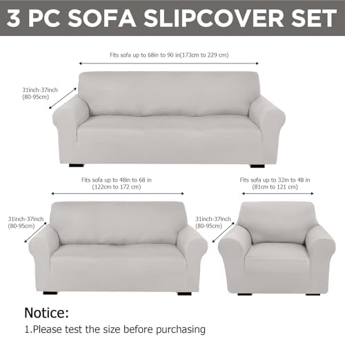Peryiter 3 Pcs Couch and Loveseat Sofa Covers,Silver Gray,Milk Silk - Image 2