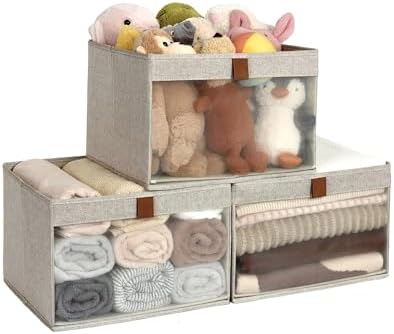StorageWorks Closet Storage Bins with Clear Window, Brown and Beige, 3-Pack by StorageWorks