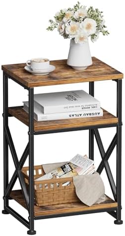 Simple Trending Side Table, End Table with 3 Tiers Open Shelves, Bedside Table for Sofa Couch, Nightstand, Living Room, Bedroom, Rustic Brown by SimpleTrending