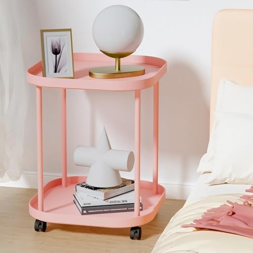 Side Table with Wheels, 2-Tier End Table Small Night Stand - Image 5