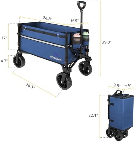 ROSONG Collapsible Wagon Cart with Wheels Foldable - Folding Utility Heavy Duty Wagons Carts for Grocery Sports Garden Shopping Camping Wheelbarrows (Navy Blue, 120L) - Image 5
