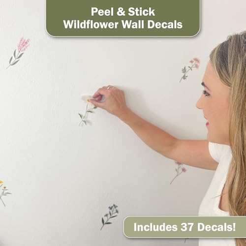 Pastel Wildflower Wall Decals - Set of 37 Peel & Stick Botanical Flower Stickers for Bedroom, Nursery & Living Room - Removable Yellow, Pink & Purple Floral Wall Decor - Image 2