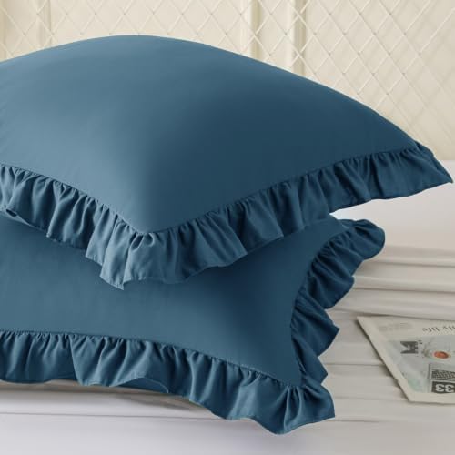 KKJIAF 2 Pack Ruffle Pillow Cases 18x18 Inches, Dark Blue - Image 2