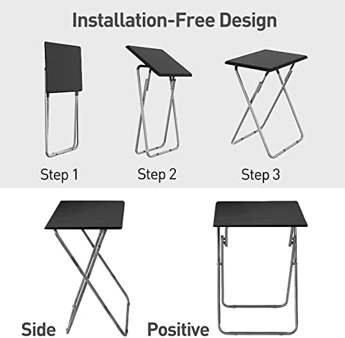 Garden 4 you Folding TV Tray Table,TV Dinner Table with Sturdy MDF Top,Eating Trays for Living Room with No Assembly Required, 2PCS (Black) - Image 4