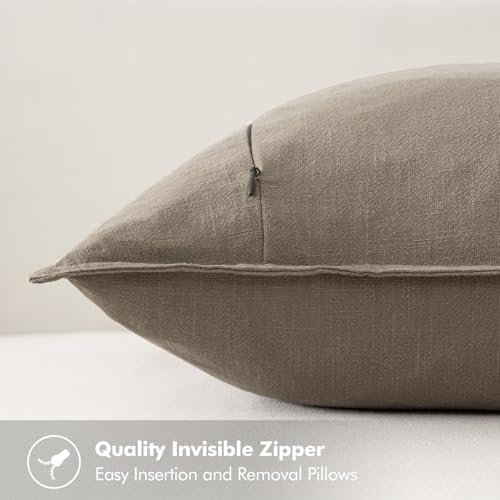MIULEE Decorative Linen Euro Sham Pillow Covers 24x24 Inch Tan Taupe - Image 3