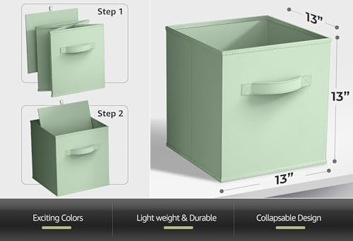Sorbus Fabric Storage Cubes, 6-Pack Foldable Bins (13 Inch, Sage Green) - Image 7