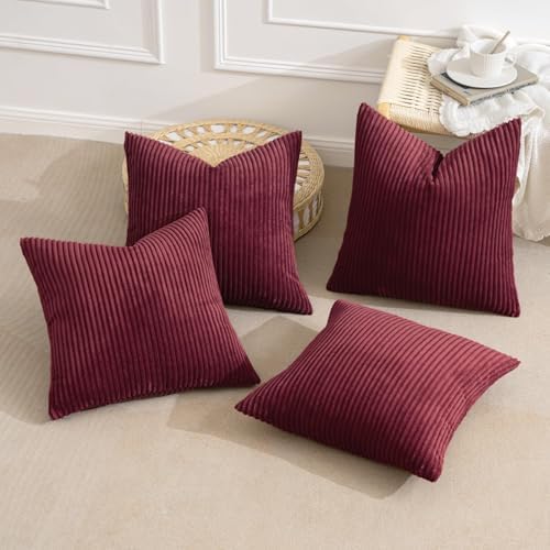 MIULEE Soft Corduroy Decorative Throw Pillow Covers Burgundy 18x18 - Image 6