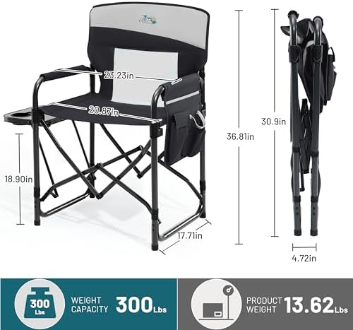 2 Pack Camping Directors Chair with Side Table & Breeze Mesh Backrest - Image 3