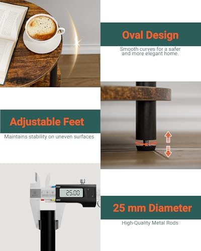 Round Small End Table - 3 Tier Oval Accent Table for Small Spaces, Rustic Wood and Metal Couch Side Table, Nightstand for Bedroom or End Table Living Room, Easy to Assemble, Rustic Brown - Image 4
