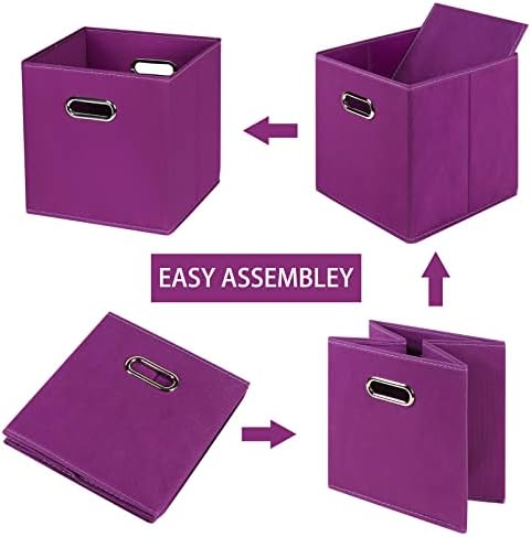 Fabric Cloth Storage Bins,Fabric Cube Organizer with Dual Handles Foldable Cube Storage Baskets for Home Bedroom Storage,Set of 8,(Purple) - Image 6