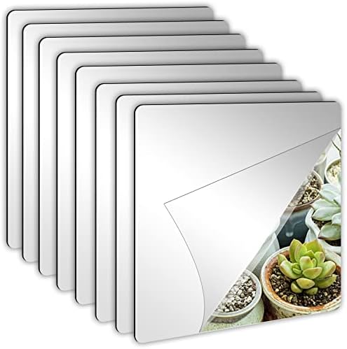 JUNEBRUSHS 8 Pack Self Adhesive Acrylic Mirror, 8 x 8 Inch Tiles,Flexible Plastic Mirror Sheets Wall Stickers,2MM Thick Frameless Small Mirror by JUNEBRUSHS