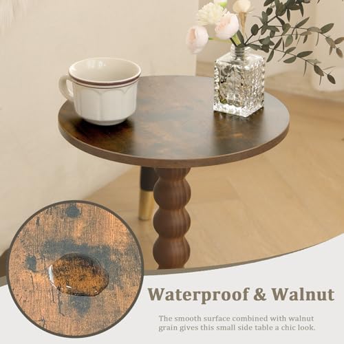 Fultyle Round Side Table, Small Drink Table for Small Spaces, Modern Accent Nightstand with Solid Wood Leg for Living Room, Bedroom, Corners, and Office (Rustic Brown) - Image 6