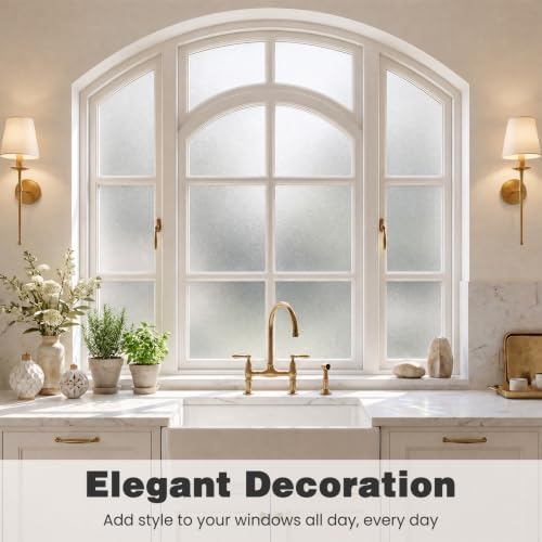 Frosted Glass Window Privacy Film, Static Cling Decorative Cover, Removable Anti-UV Heat Blocking Tint for Home Bathroom Decor 17.5" x118.1 - Image 5