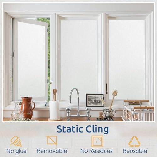 rabbitgoo Frosted Glass Window Privacy Film, No Glue, White, 17.5" x 157.4" - Image 5