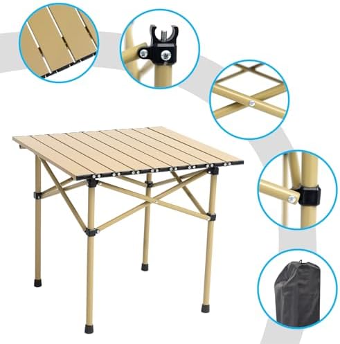 Wind Tour Portable Camping Table Folding Side Table Aluminum Lightweight Table with Carry Bag for Outdoor Cooking Hiking Picnics BBQ Travel (Khaki) - Image 4