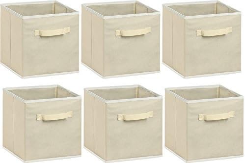 Simple Houseware 11-Inch Foldable Cube Storage Bins, Beige, 6-Pack - Image 2