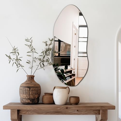 Delma Irregular Wall Mirror, 32"x14" Slim Vertical Wavy Design by Delma