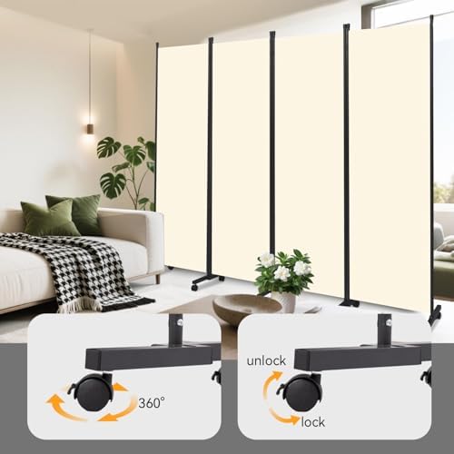 Folding Room Divider W/Wheels,Heavy Duty Base Privacy Screen Separator - Image 4
