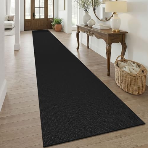 KOZYFLY Black 3x20 Runners Rugs for Hallway, Extra Long Washable Runner Rug, Woven Non Slip Kitchen Runner, Cotton Entryway Rug, Floor Carpet for Entry, Aisle, Hall, Black/Dark Grey by KOZYFLY