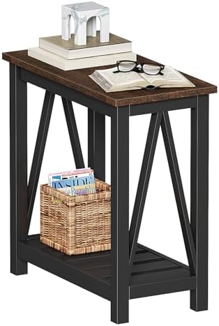 ChooChoo Farmhouse End Table, Narrow Side Table with Shelf by ChooChoo