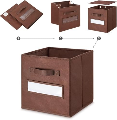 13x13x13 Storage cube bins(Set of 8) Fabric storage cubes with 8 Labels Window Cards & a Pen, Storage cubes 13x13, Collapsible 13 inch Cube storage bins, Cubby Organizer Boxes, Brown - Image 4