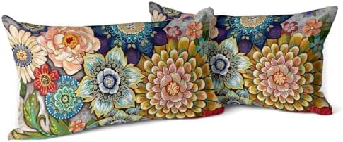 Snycler Boho Floral Throw Pillow Covers Set of 2 Colorful Boho Flower Decorative Cushions Pillowcase for Bedroom Sofa Home Decor, 12x20 Inch, Velvet, Short Plush by Snycler