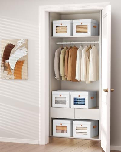 Homsorout Storage Bins with Lid – Closet Organizer with Side Opening and Clear Window, Foldable Stackable Fabric Basket for Clothes, Home, Office - 13.77" x 11.8" x 9.8", 3 Pack, White - Image 5