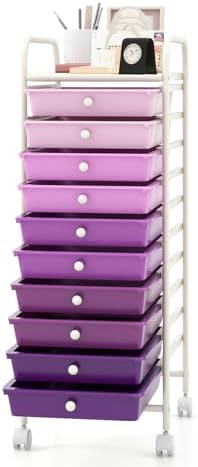 MEDIMALL 10 Drawers Rolling Storage Cart, Multipurpose Craft Storage Cart with Wheels, Mobile Tools Scrapbook Paper Organizer Cart for Office School Home Use by MEDIMALL