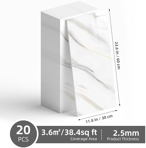 Vieshful 20 Pack 11.8"x23.6" Peel and Stick Backsplash Wall Panels, Self Adhesive Waterproof Back Splash Marble Tiles for Kitchen Bathroom, TV Walls, Living Room Grey White (Not Real Tiles) - Image 3