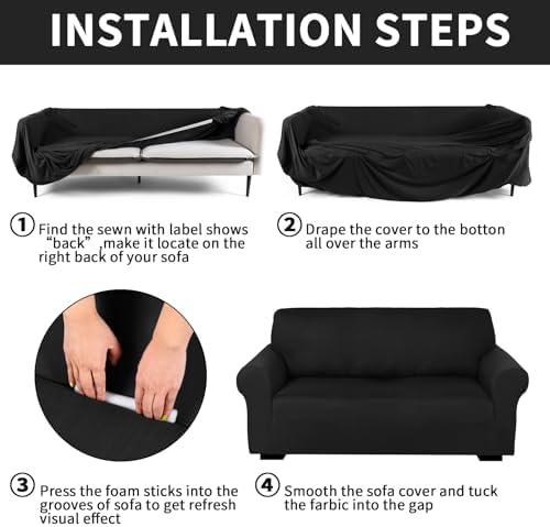 Peryiter 3 Pcs Couch and Loveseat Sofa Covers,Black,Milk Silk - Image 3