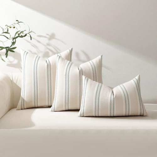 Hckot Stripe Throw Pillow Covers 18x18 Set of 2 Teal Blue Pillow Covers - Image 2