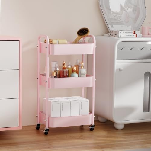 3-Tier Rolling Cart with Table Top, Metal Utility Cart on Wheels - Image 7