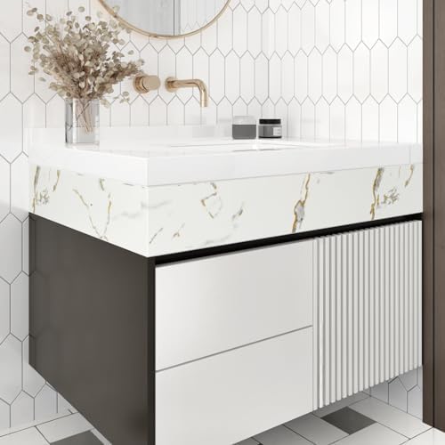 Wallercity White/Gold Marble Border Contact Paper for Glass Window Door Wall Decor Peel and Stick Wallpaper Borders for Kitchen Bathroom Mirror Frame Trim 3.94''x197'' Vinyl Marble Border Stickers - Image 3